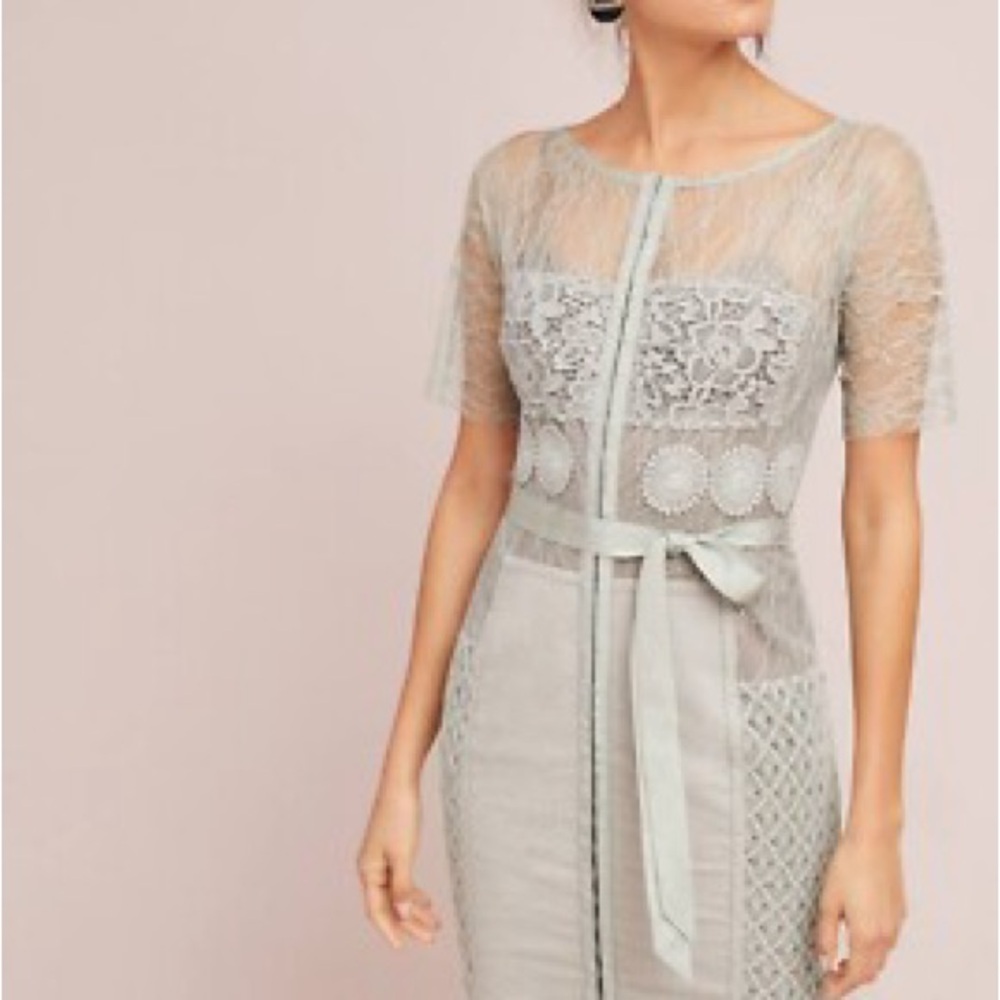 NWT Anthropologie Gray Lace Midi Dress | 0